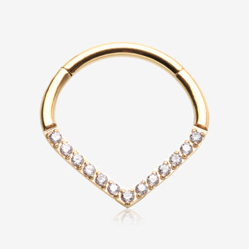 Golden Brilliant Sparkle Chevron Seamless Clicker Hoop Ring-Clear Gem